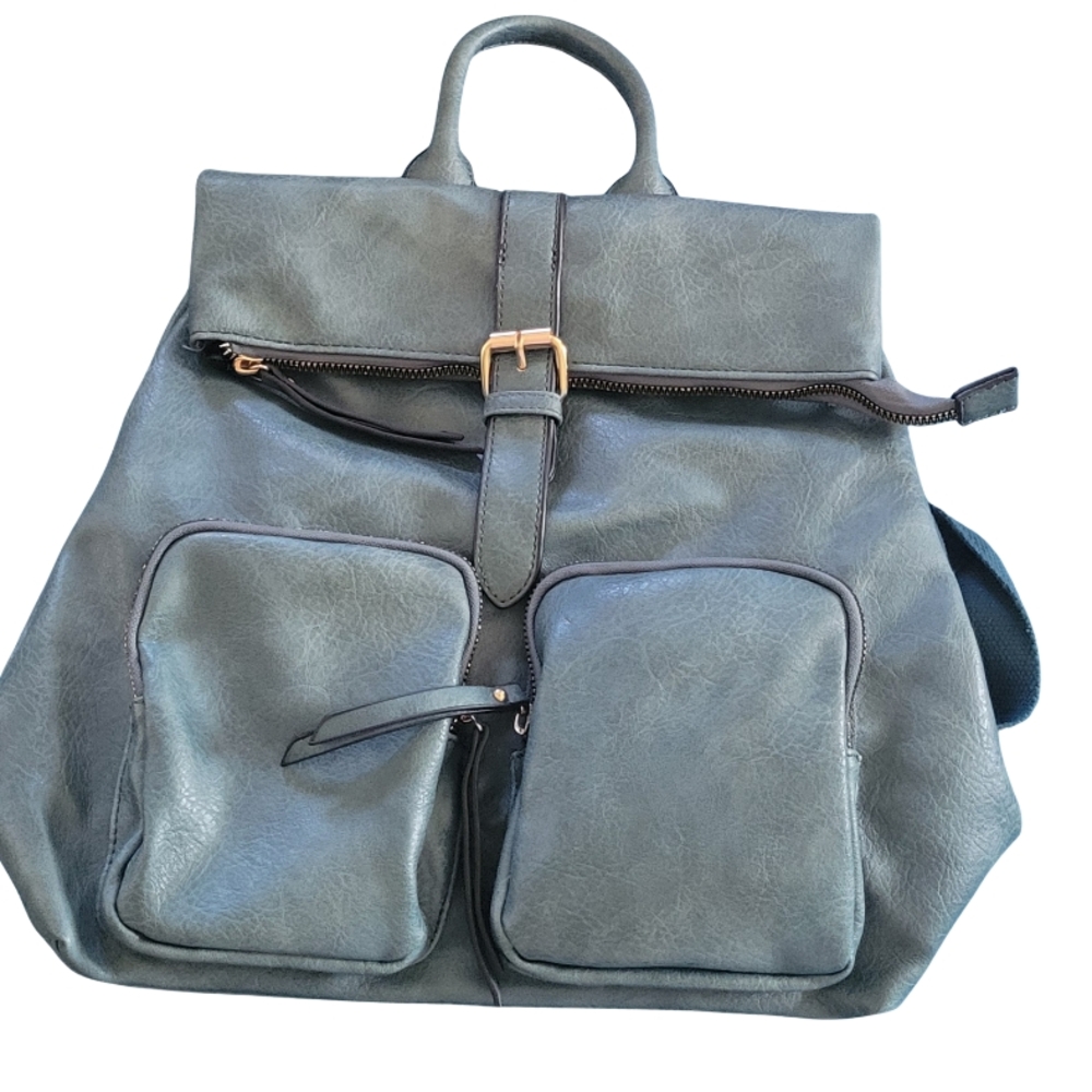 Teal Blue Vegan Leather  Women's Backpack #10